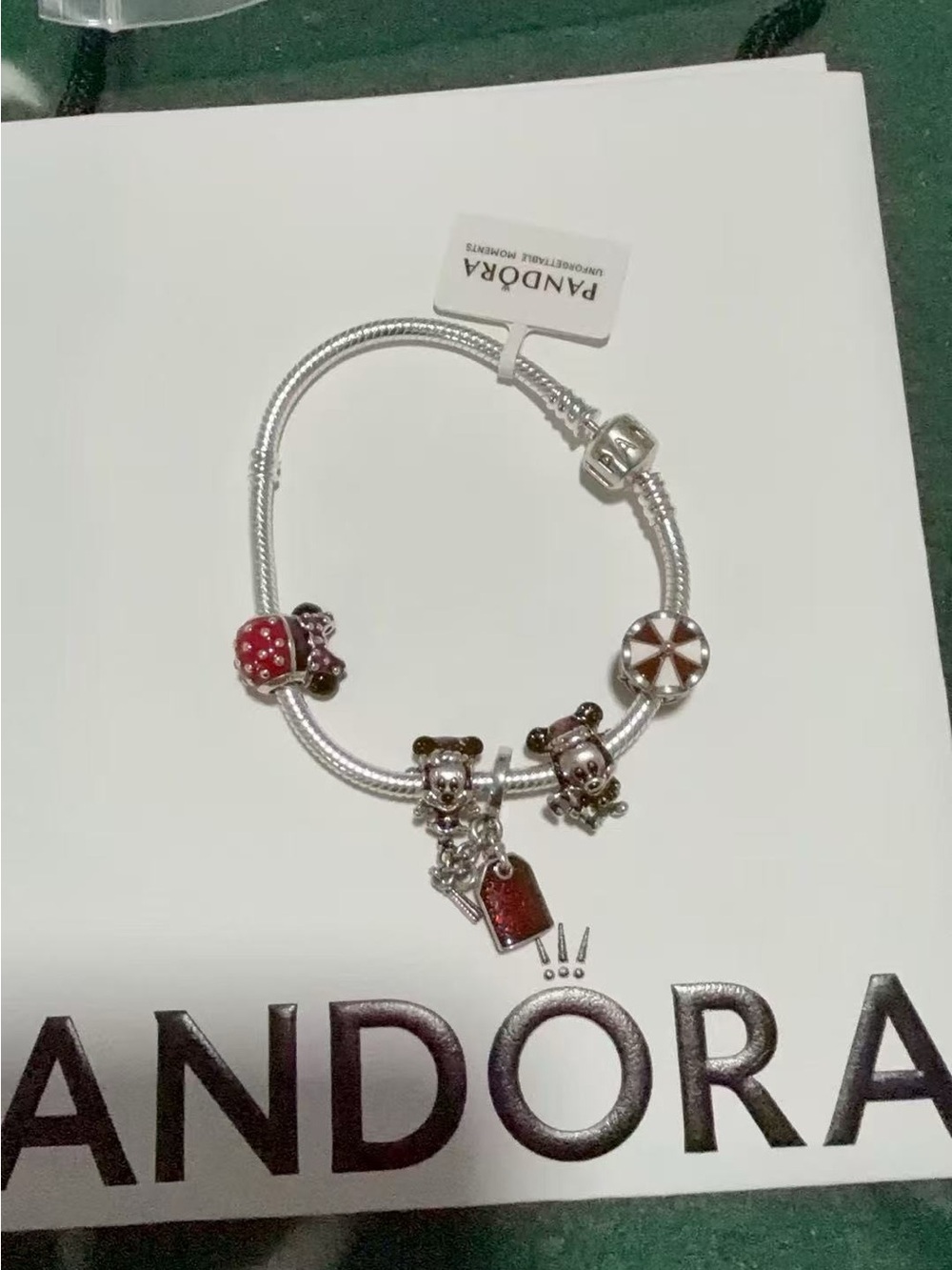 Pandora Silver Bracelet with Red Enamel & Teddy Charms